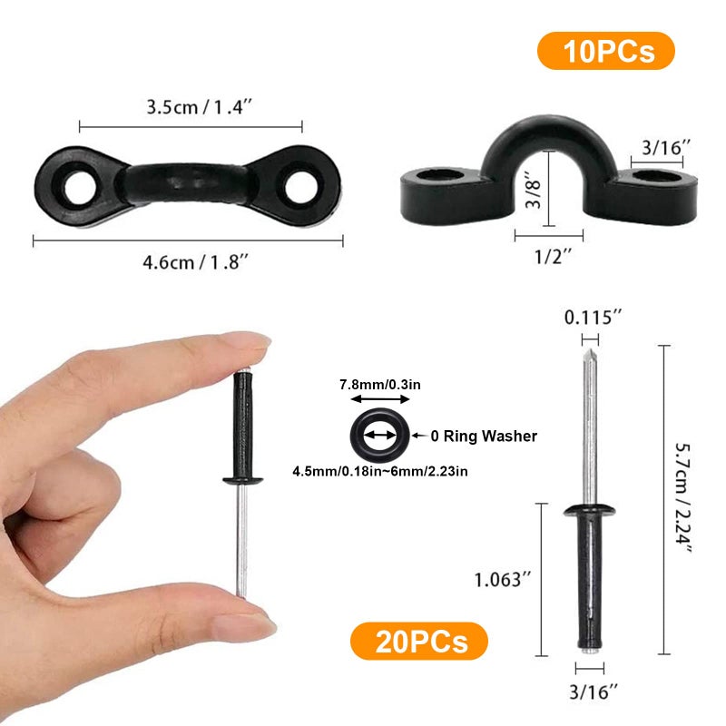 CLIO 10 Pcs Kayak Pad Eyes Kit with 20 Tri-Grip Rivet Kit for Kayaks - Image 3